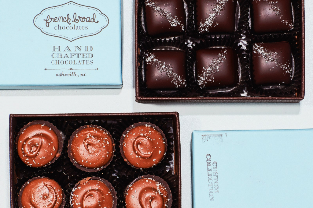 Box of French Broad handcrafted chocolates